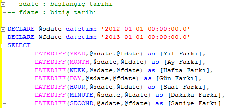 SQL ile Tarihler Arası Farkı Bulmak