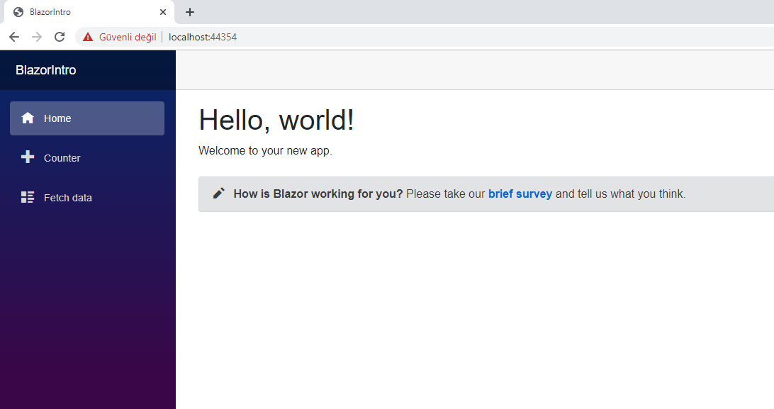 Blazor ile Hello World Uygulaması